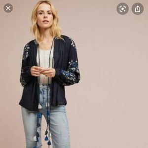 Anthropologie Rana Gill blue embroidered top